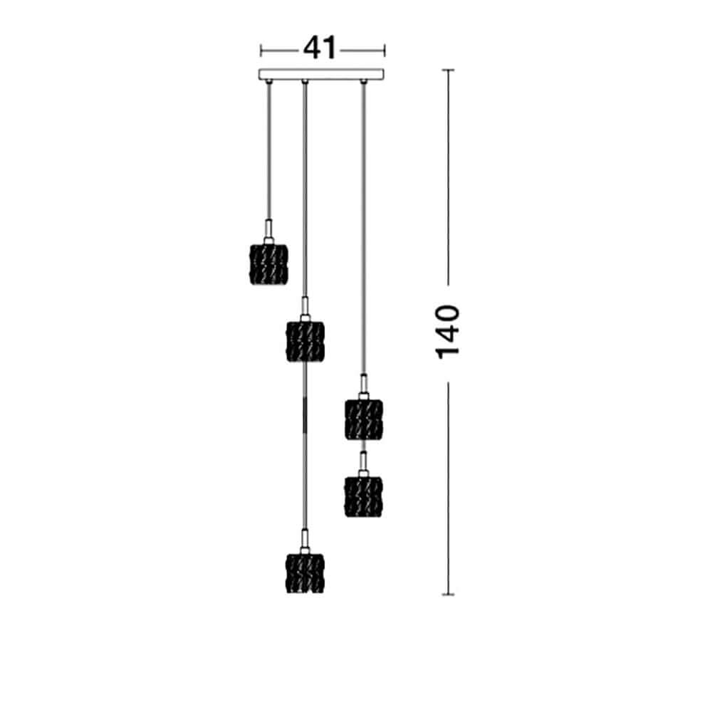 Nice Hängelampe 5-flg. Kristall-Aufhängung mit modernem Design und klaren Glas-Schirmen.