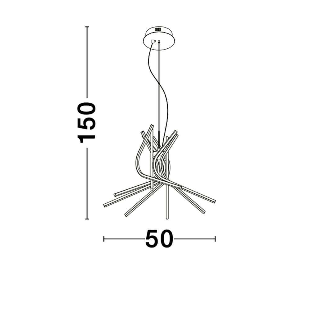 Technische Zeichnung der Norine LED Hängelampe Metall Schwarz mit Abmessungen 150x50 cm.