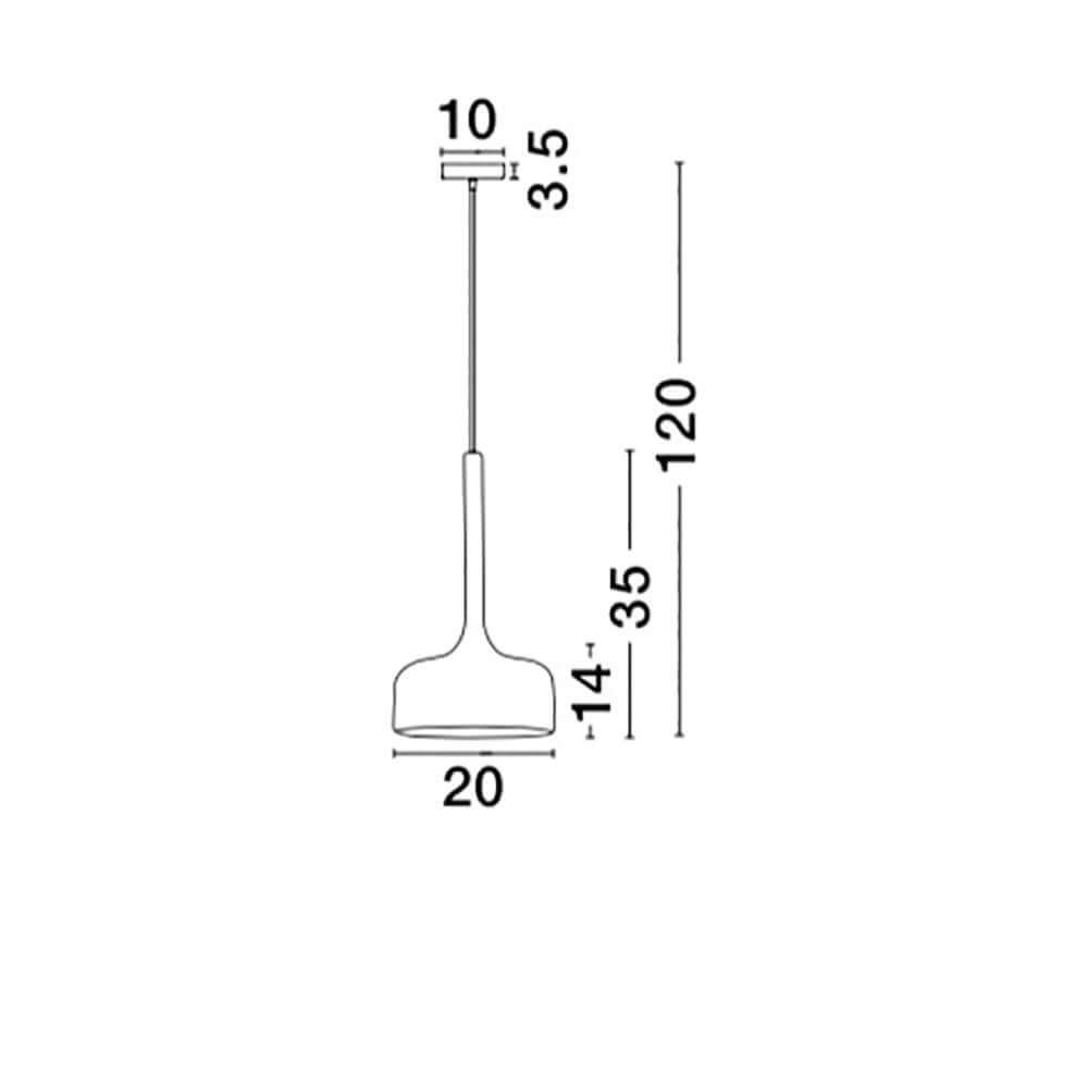 Technische Zeichnung der Nuorese Metall-Pendellampe Braun mit den Abmessungen in cm.