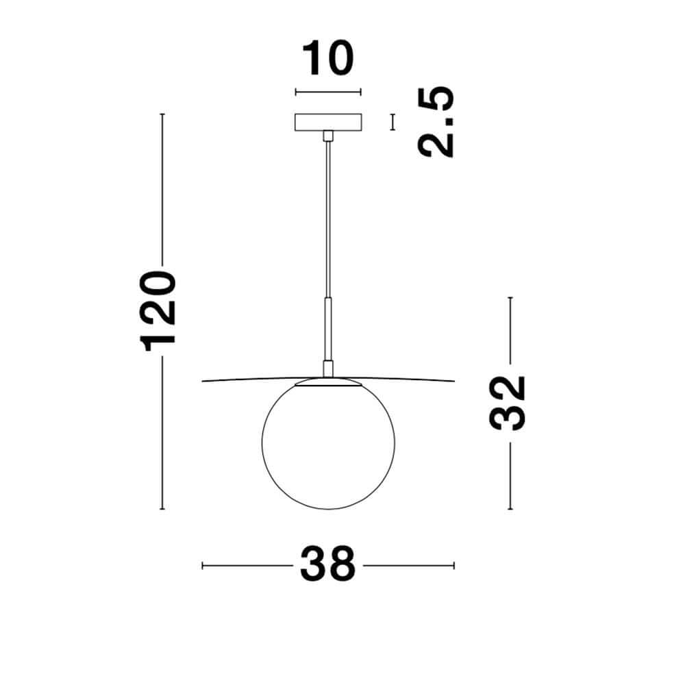 Abmessungen der Obbit Glas-Hängelampe Metall Schirm mit Metall-Halterung und Glasschale.