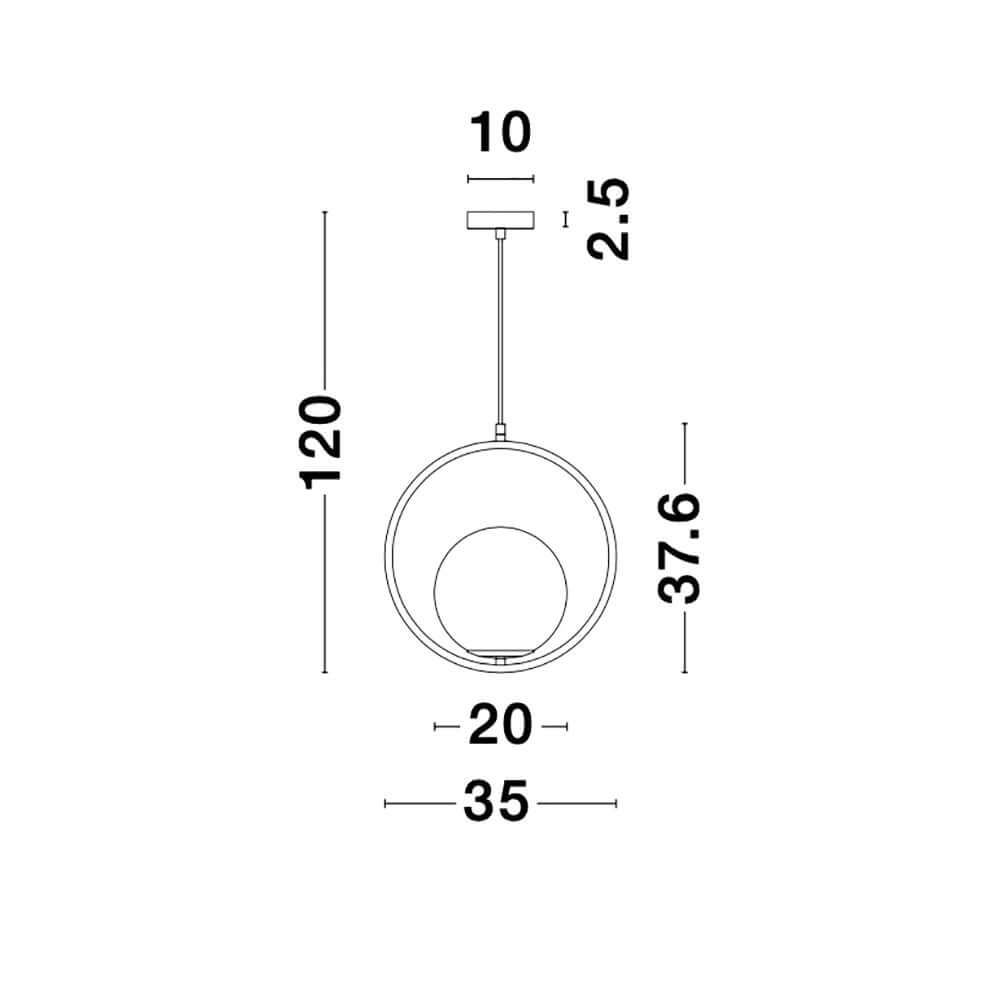 Technische Zeichnung der Obitar Hängelampe Metall Glas mit Abmessungen in cm.