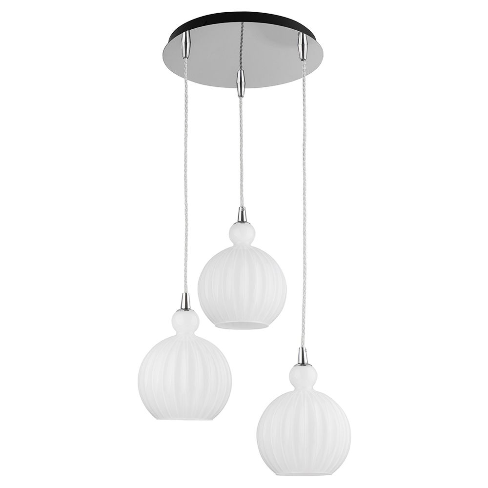 Odell Hängeleuchte 3-flammig in Opal-Weiß, elegante Deckenlampe mit drei Pendelleuchten.
