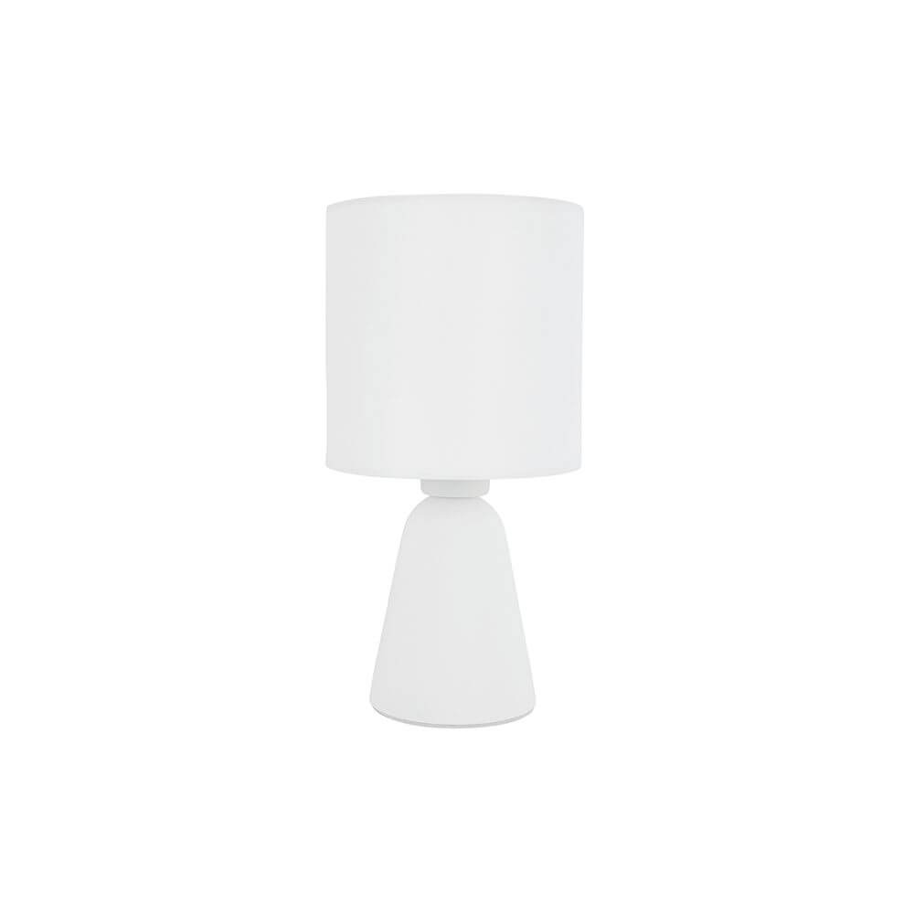 Orion Gips Tischlampe Weiß, elegante Tischleuchte mit weißem Stoffschirm, ideal für modernes Wohndesign.