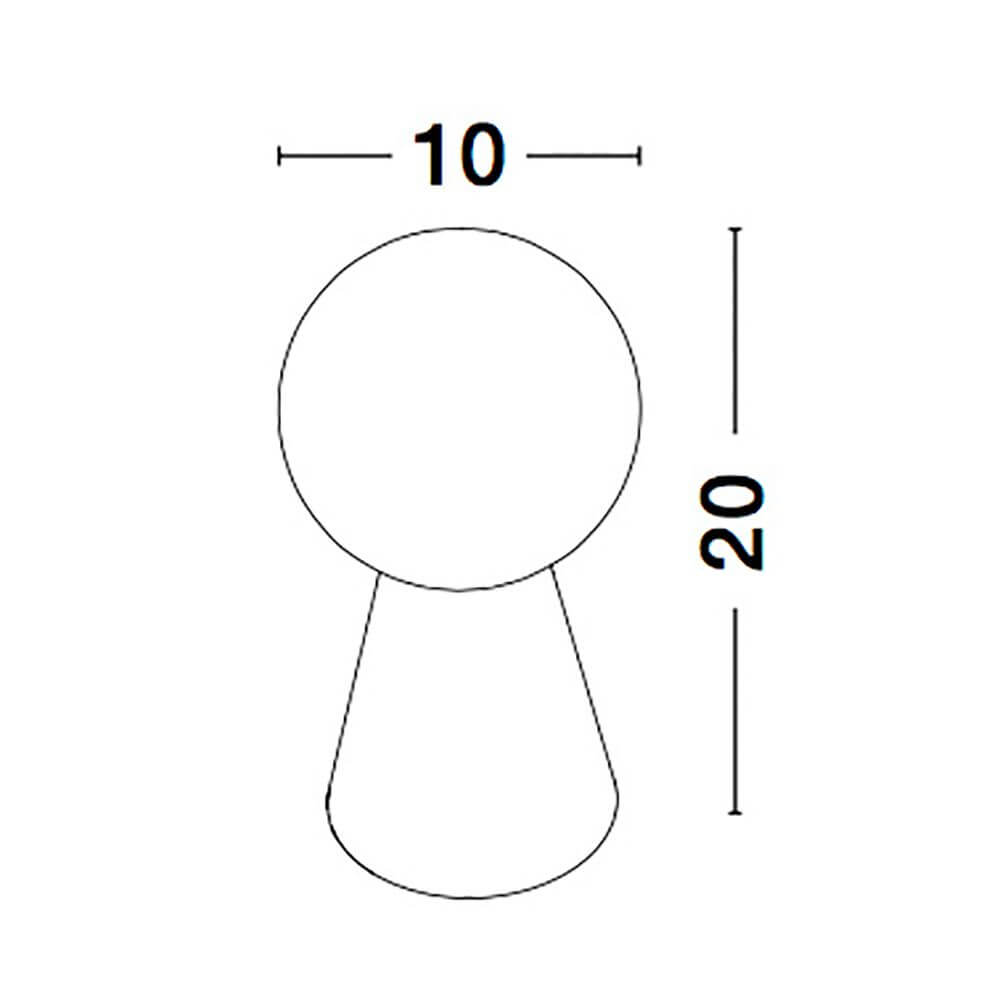 Abmessungen der Orion Tischleuchte Beton, skizziert mit einer Höhe von 20 cm und einer Breite von 10 cm.