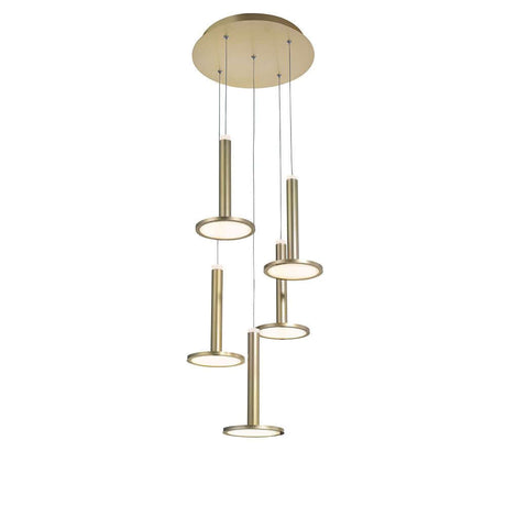 Palencia LED pendant light 5-light round suspension with five round, gold lights and a modern design.