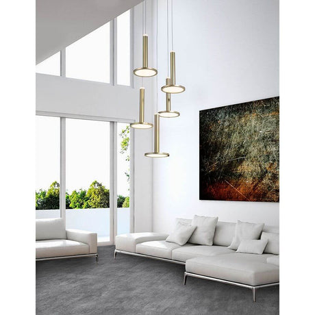 Modern living area with Palencia LED pendant light 5-light round suspension for stylish lighting.