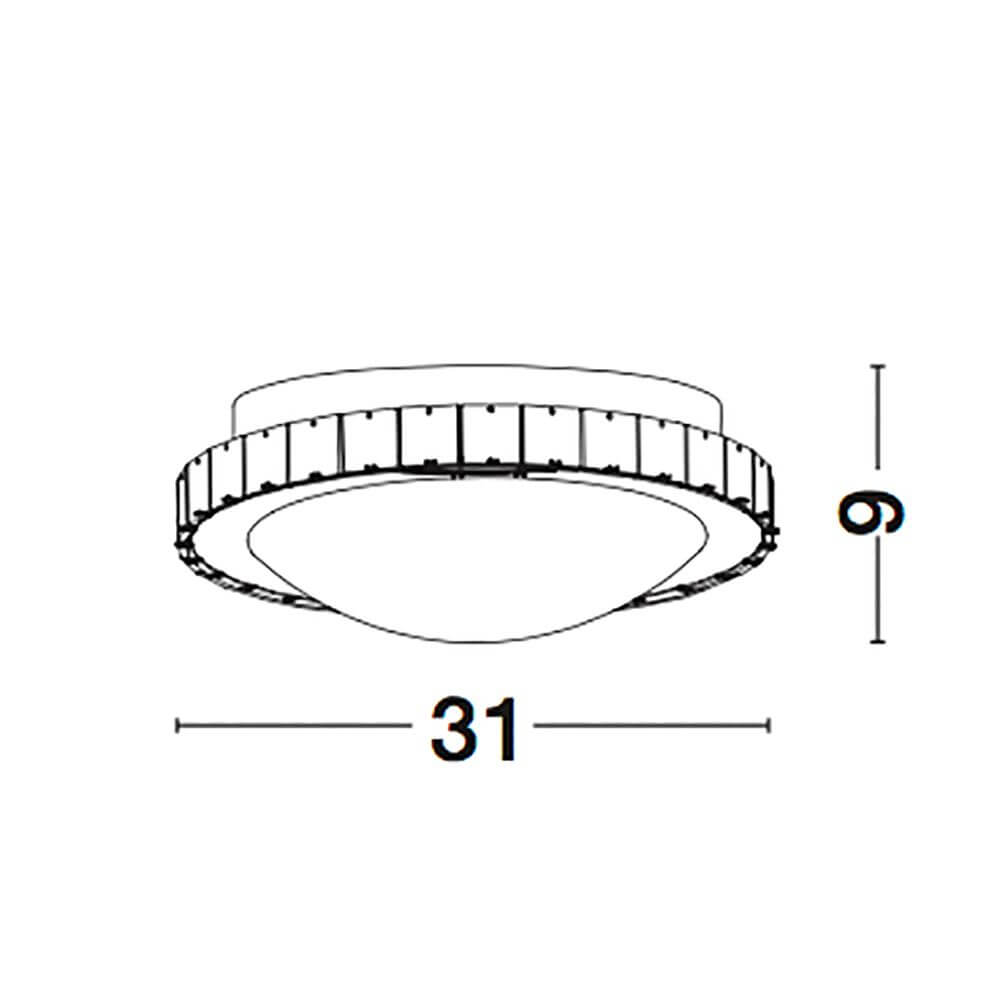 Nova Luce Palermo Deckenleuchte K9 Kristall Chrom technische Zeichnung mit Maßen von 31 cm Durchmesser und 6 cm Höhe.