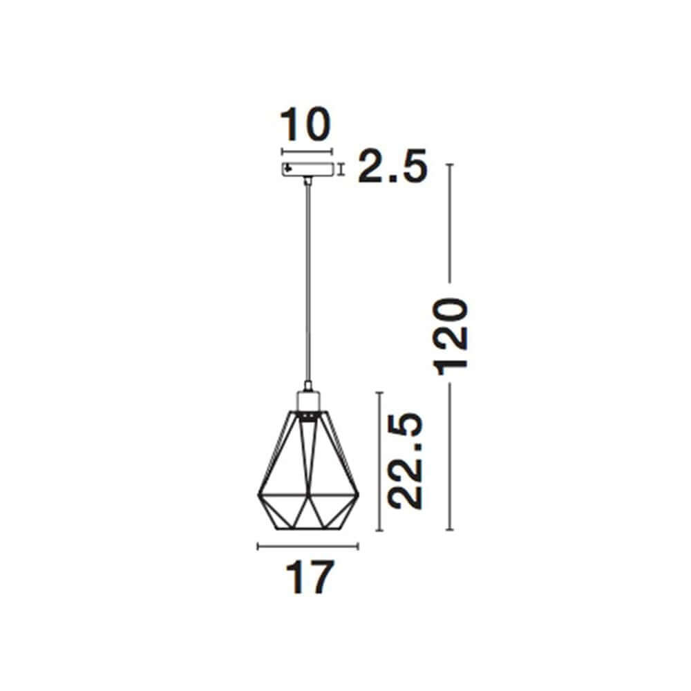 Maßzeichnung der Paolo Pendellampe Metall Schwarz mit doppelter Geometrie und Größenangaben.