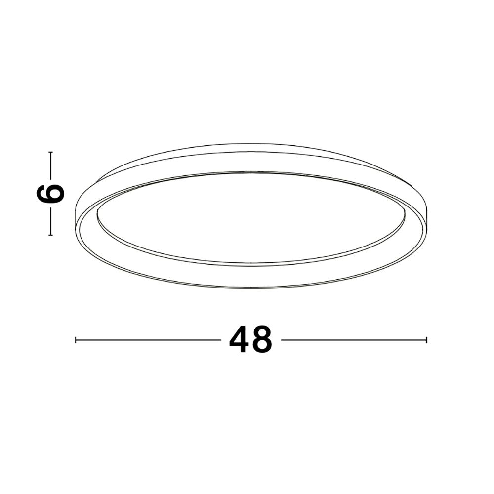 Technische Zeichnung der Pertino LED Deckenlampe Ø 48cm in Weiß, dimmbar und modern.