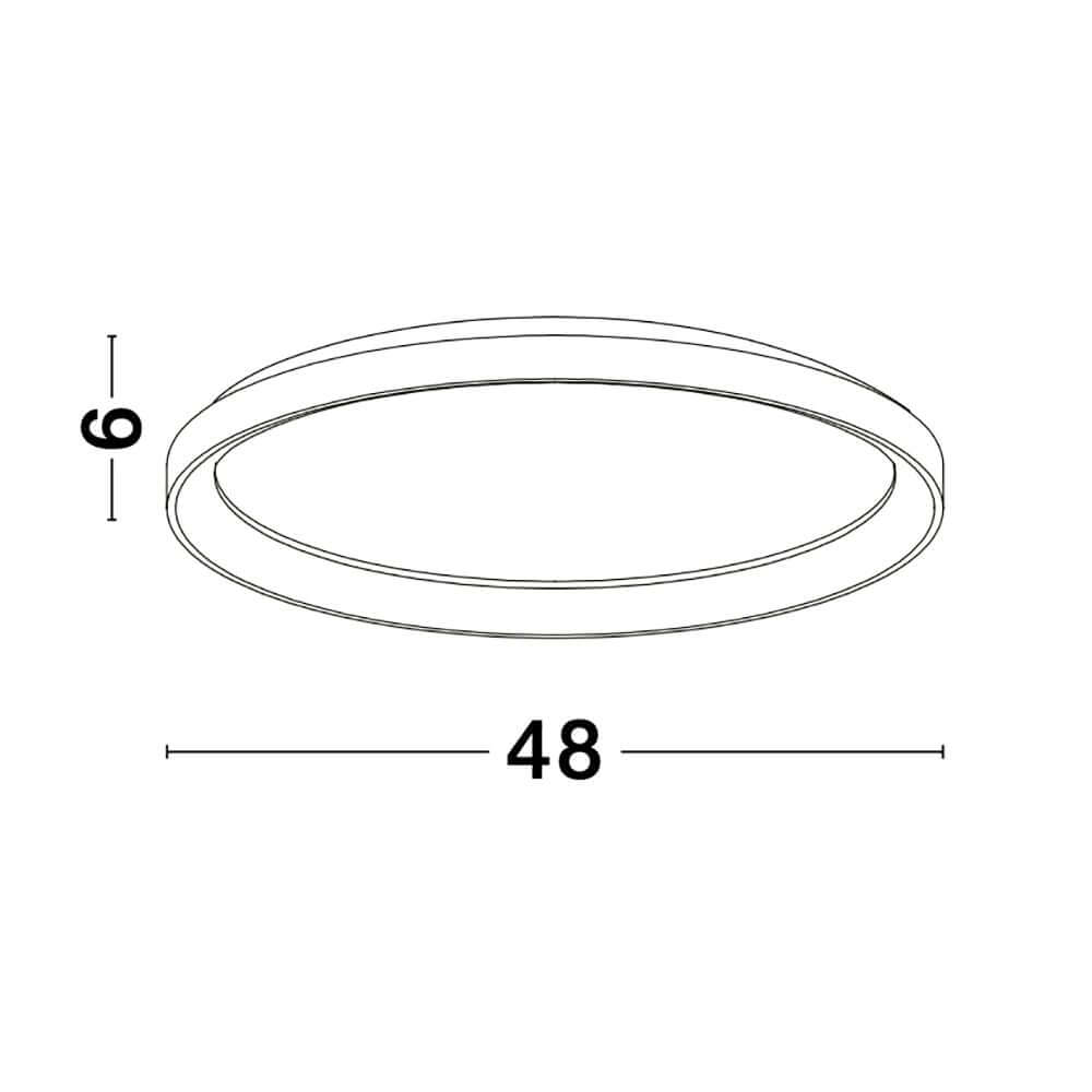Technische Zeichnung der Pertino LED Deckenlampe Ø 48cm Weiß mit einer Höhe von 9cm.
