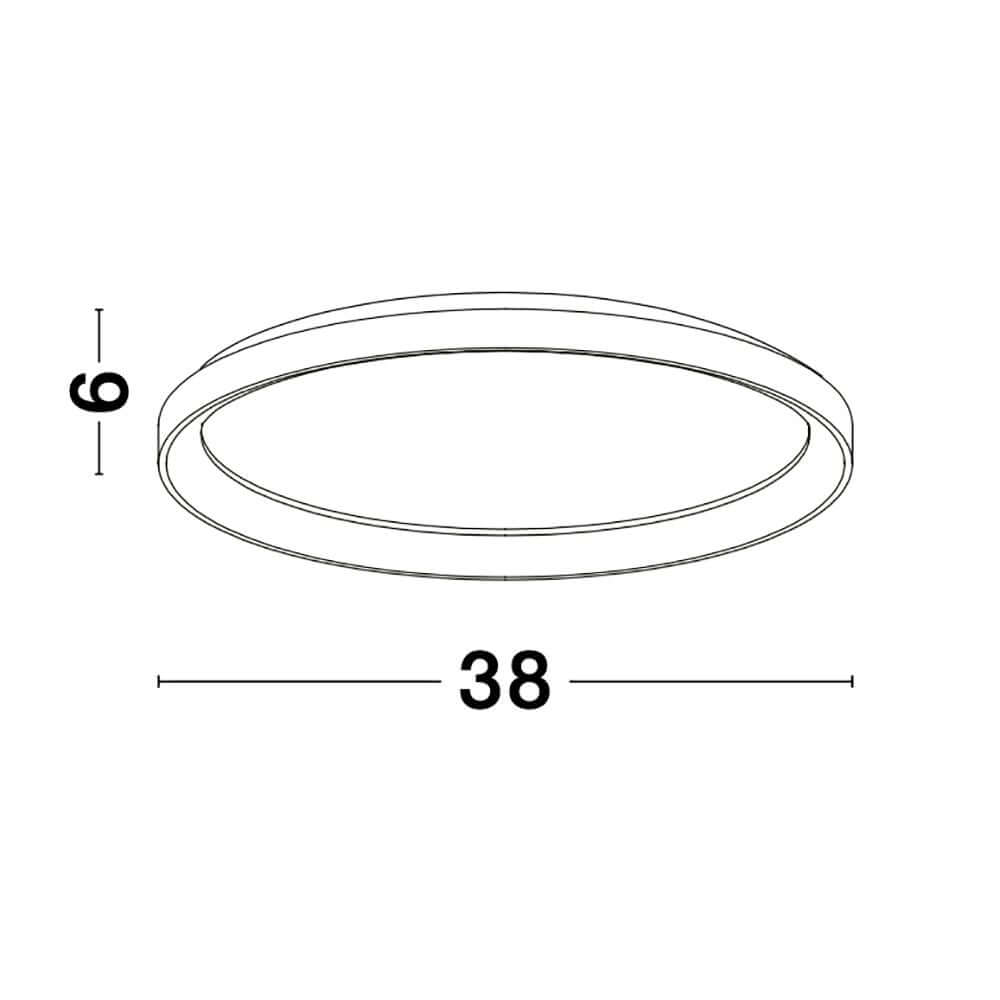 Technische Zeichnung der Pertino LED Deckenleuchte Ø 38cm Acryl mit Maßen.