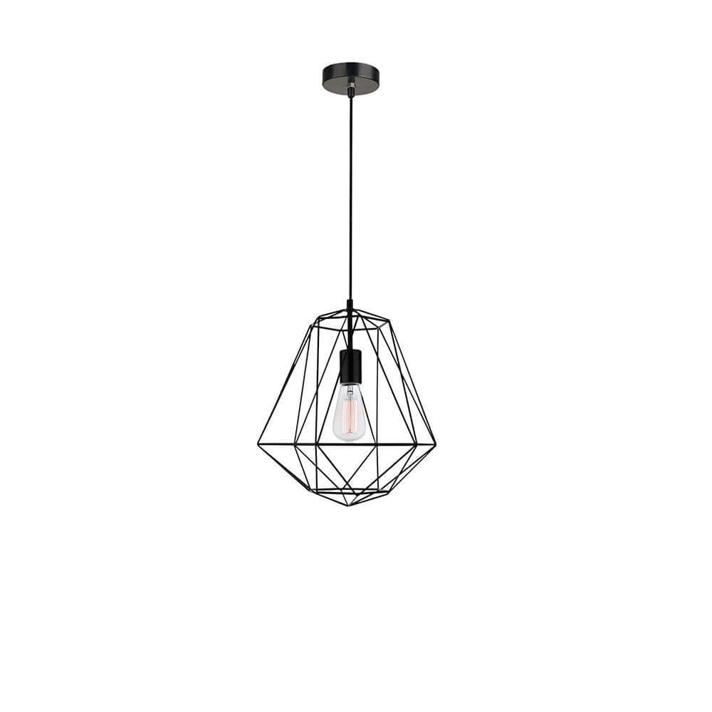 Nova Luce Pietra Hängelampe Metall in modernem Design mit rautenförmigem Schirm aus schwarzem Metall.