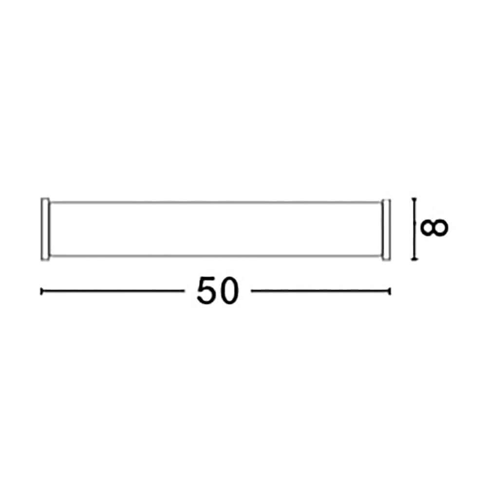 Polo Glas Bad-Wandlampe 3-flammig Weiß Maßzeichnung mit Länge 50 cm und Durchmesser 8 cm.