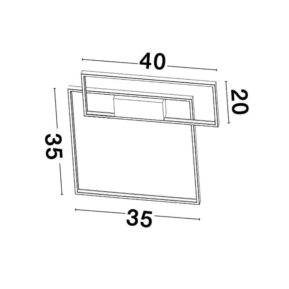 Technische Zeichnung der Porto LED Deckenlampe 45cm Weiß mit Abmessungen.