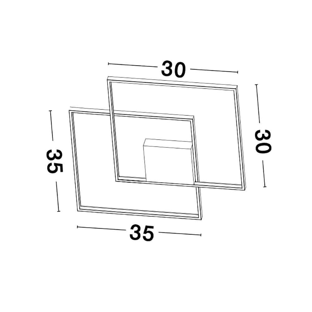 Skizze der Porto LED Deckenleuchte Metall Weiß mit den Abmessungen 30x35 cm.