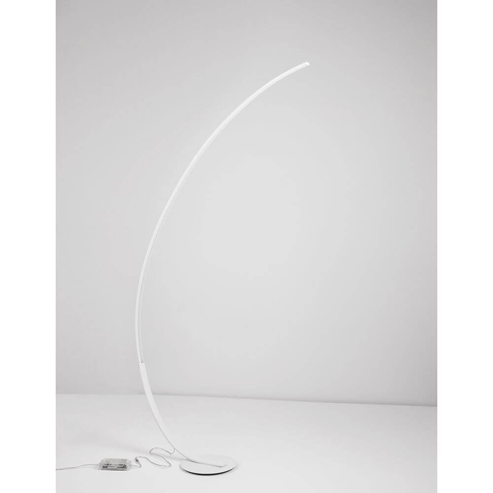 Premium LED Stehlampe Gebogen – elegante gebogene weiße Stehlampe aus Acryl und Aluminium für modernes Ess- oder Wohnzimmer