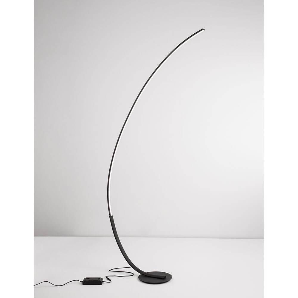 Premium LED Stehlampe Gebogen aus Aluminium und Acryl, schlankes gebogenes Design für Ess- oder Wohnzimmer, schwarz