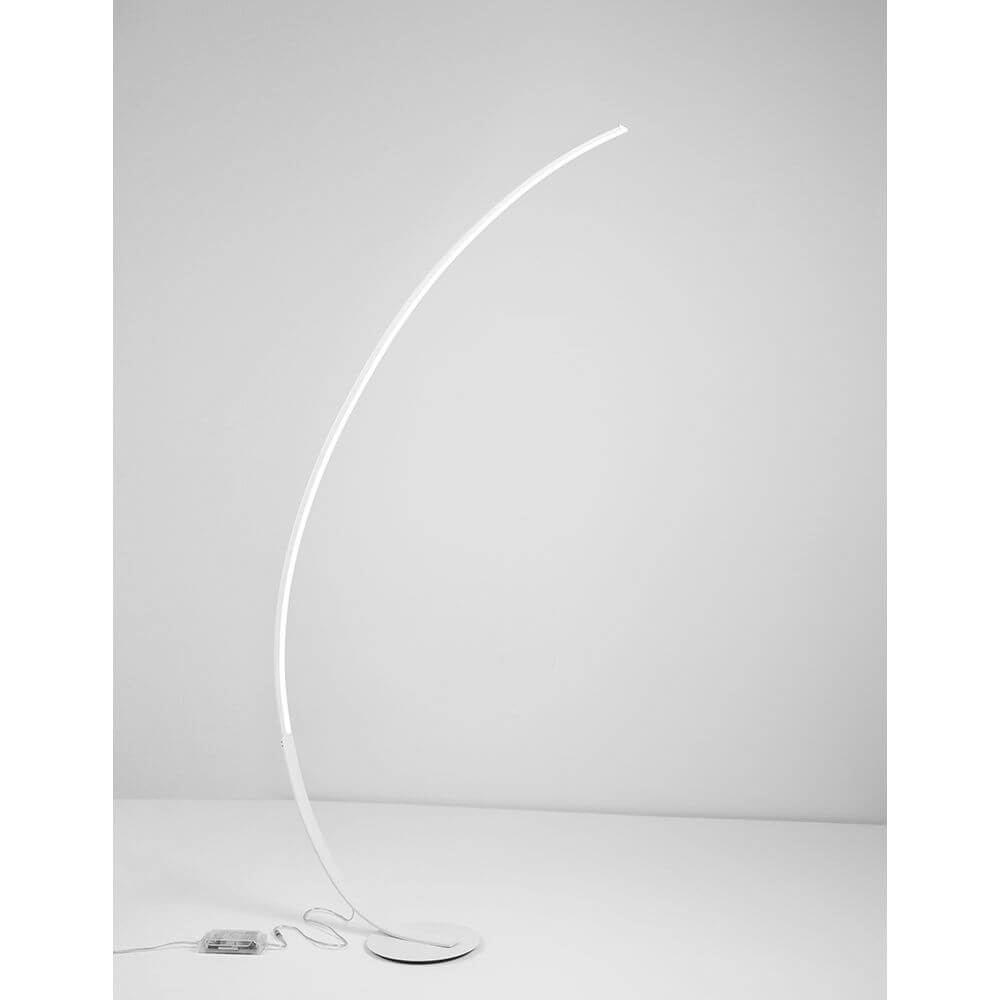 Alt Tag: Premium LED Stehlampe Gebogen – gebogene moderne Stehlampe aus Acryl und Aluminium für Wohnzimmer und Essbereich