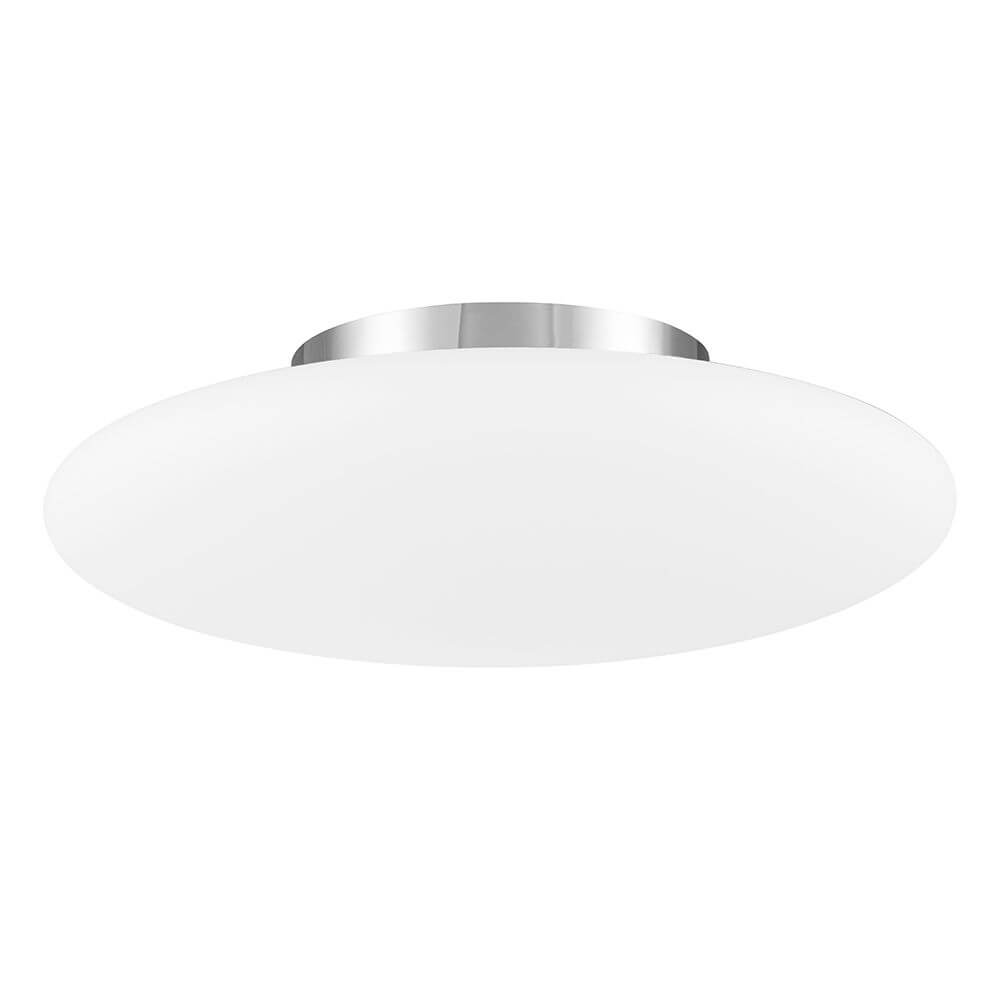 Pressione Glas Deckenleuchte Ø 50cm mit opalem Schirm und verchromten Metalldetails, ideal für Flur oder Wohnzimmer.