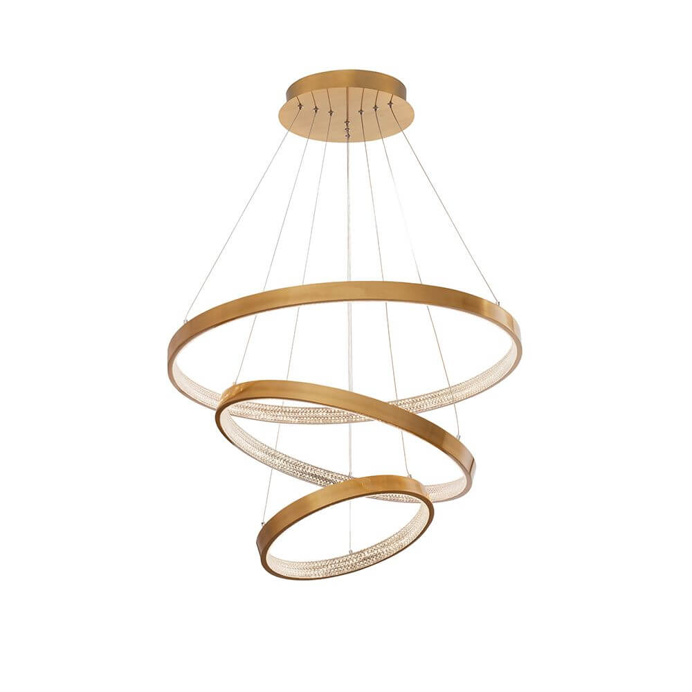 Preston LED Hängelampe Ø 80cm Antik Gold mit drei leuchtenden Ringen in antik goldener Ausführung.