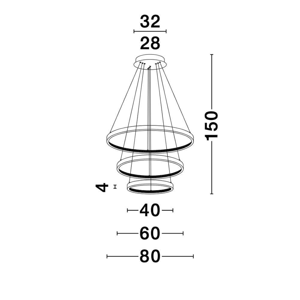 Preston LED Hängelampe Ø 80cm Antik Gold Maße und Designskizze fürgehängte Beleuchtung