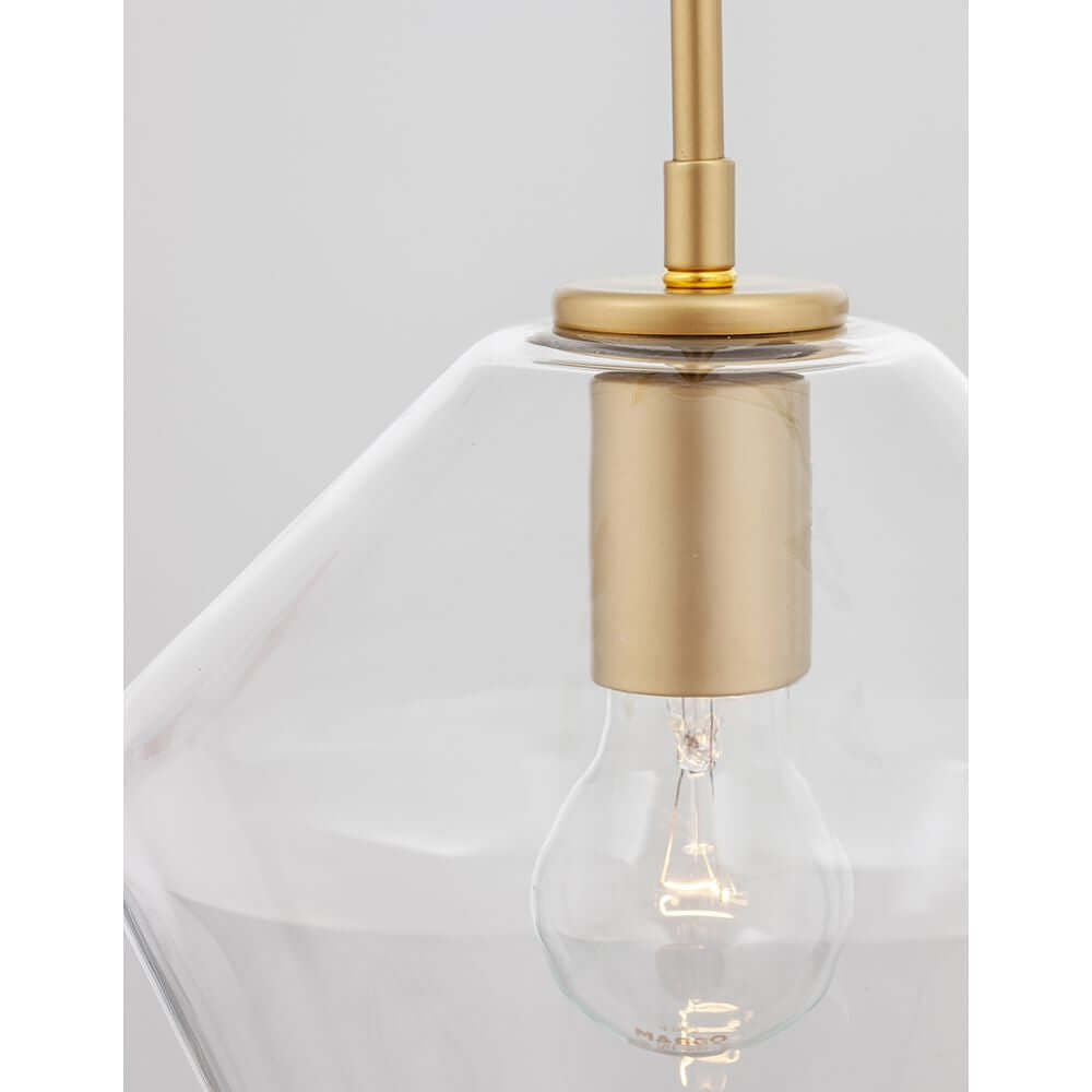 Prisma Hängeleuchte Ø 23cm Glas Detailansicht mit goldfarbenem Metall und transparentem Glas.