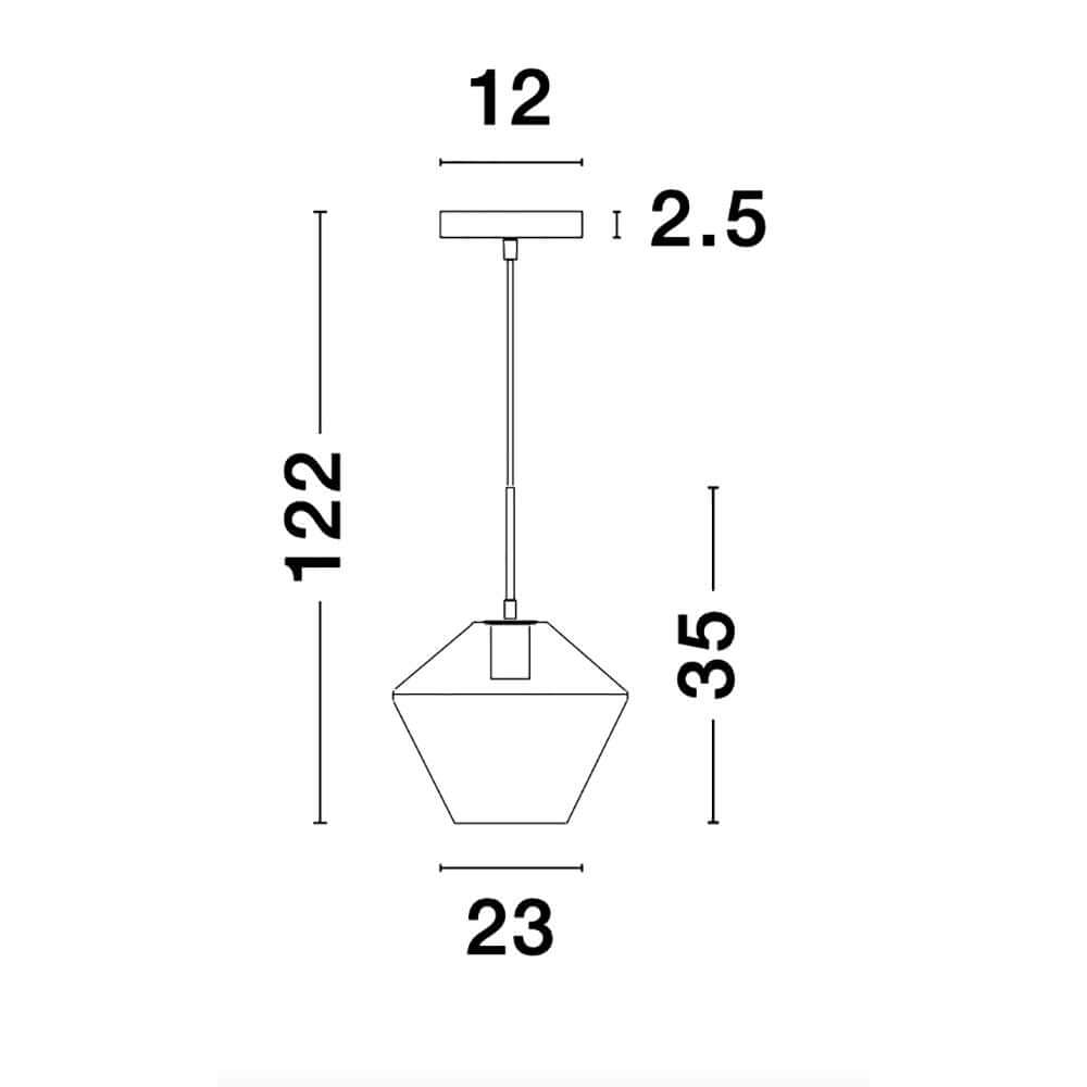 Prisma Hängeleuchte Ø 23cm Glas Maßzeichnung mit Abmessungen in Zentimetern.