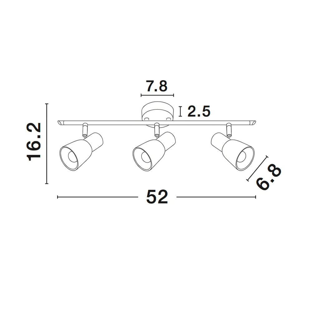 Publico Nickel Deckenspot 3-flammig Glas technische Zeichnung mit Dimensionen