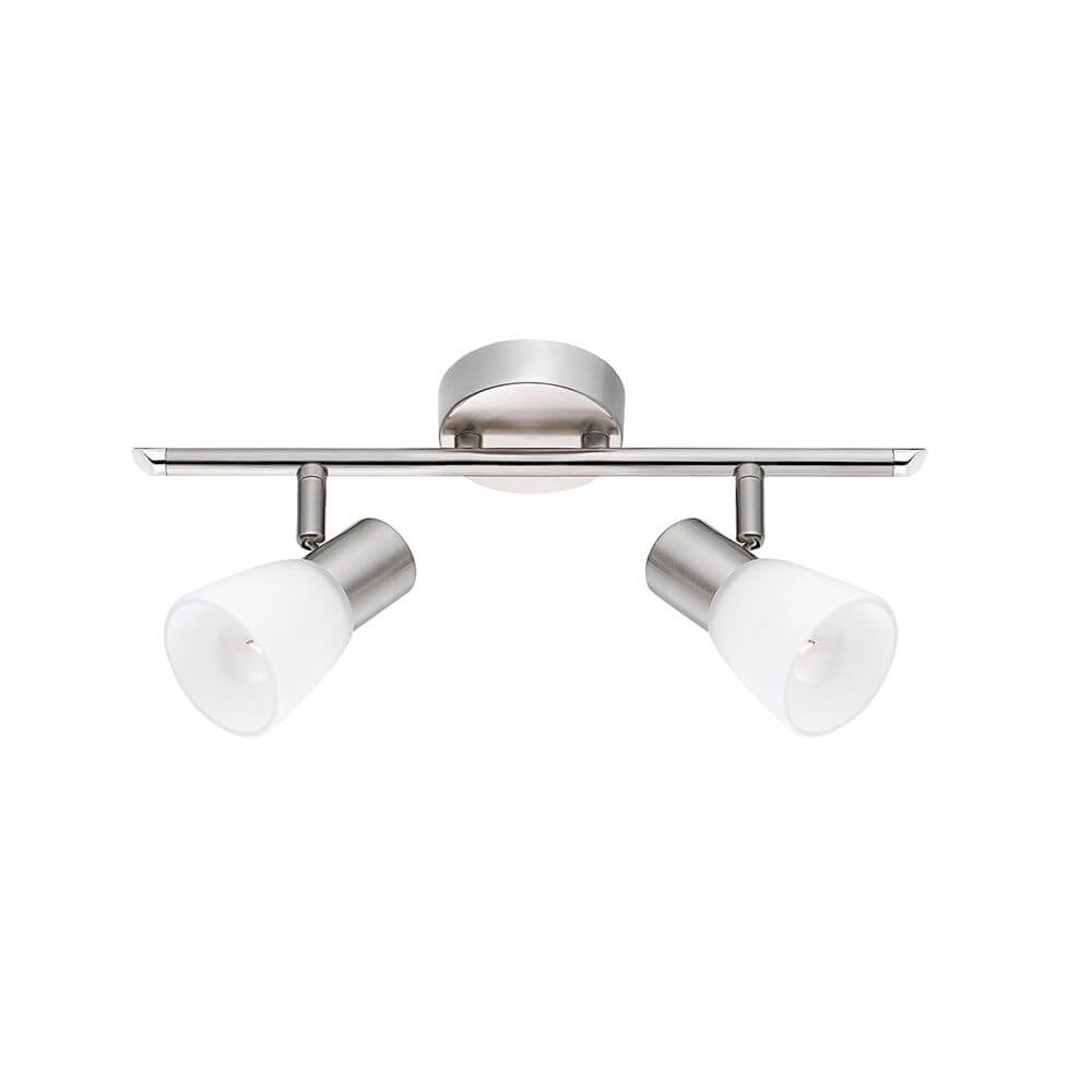 Publico Deckenstrahler 2-flammig Metall, Opal mit satiniertem Nickel und Opalglas in modernem Design.