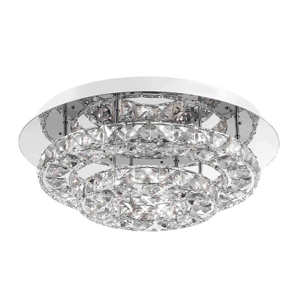 Quentin LED Kristall Deckenlampe Klar mit eleganter Chromoberfläche und handgeschliffenem K9-Kristall.
