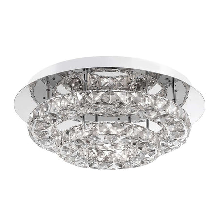 Quentin LED Kristall Deckenlampe Klar mit eleganter Chromoberfläche und handgeschliffenem K9-Kristall.
