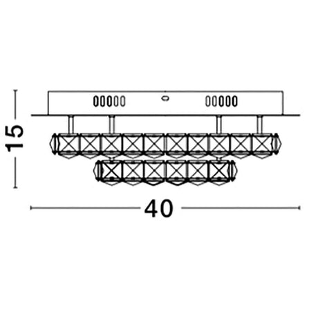 Quentin LED Kristall Deckenlampe Klar - technische Zeichnung mit Abmessungen von 40 cm Breite und 15 cm Höhe.