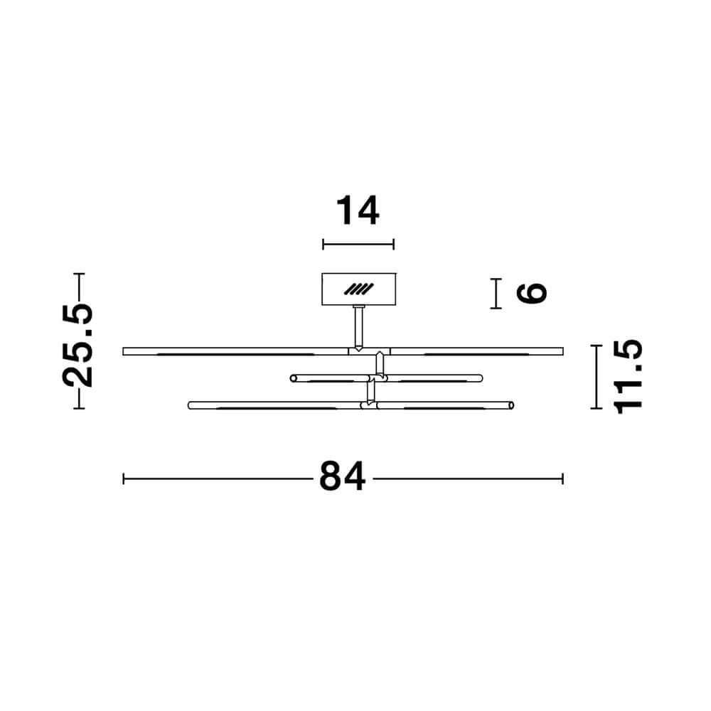 Maßzeichnung der Raccio LED Deckenlampe Drehbar, Metall mit modernen Dimensionen für elegantes Lichtdesign.