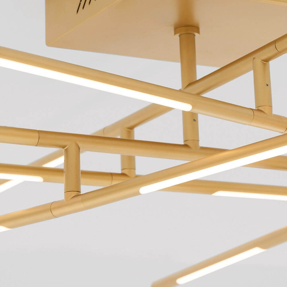 Raccio LED Deckenleuchte Metall mit goldenen Metallarmen und integrierten LED-Streifen für modernes Lichtdesign.