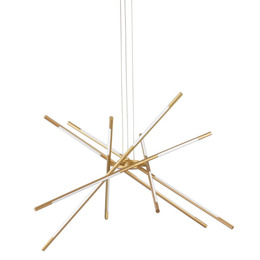 Raccio LED Hängeleuchte mit filigranen, drehbaren Armen aus Messing Gold für moderne Innenräume.