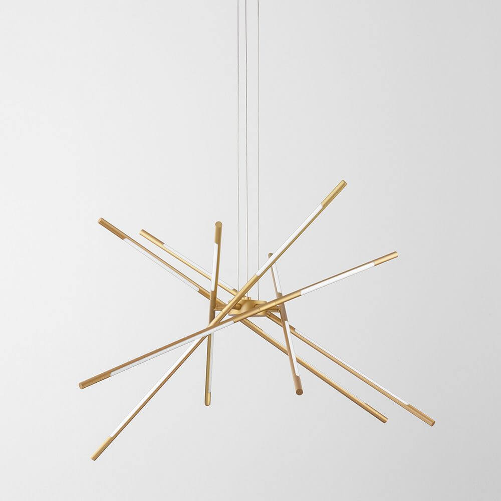 Raccio LED Hängeleuchte in modernem Design mit drehbaren, filigranen Armen aus Messing Gold.