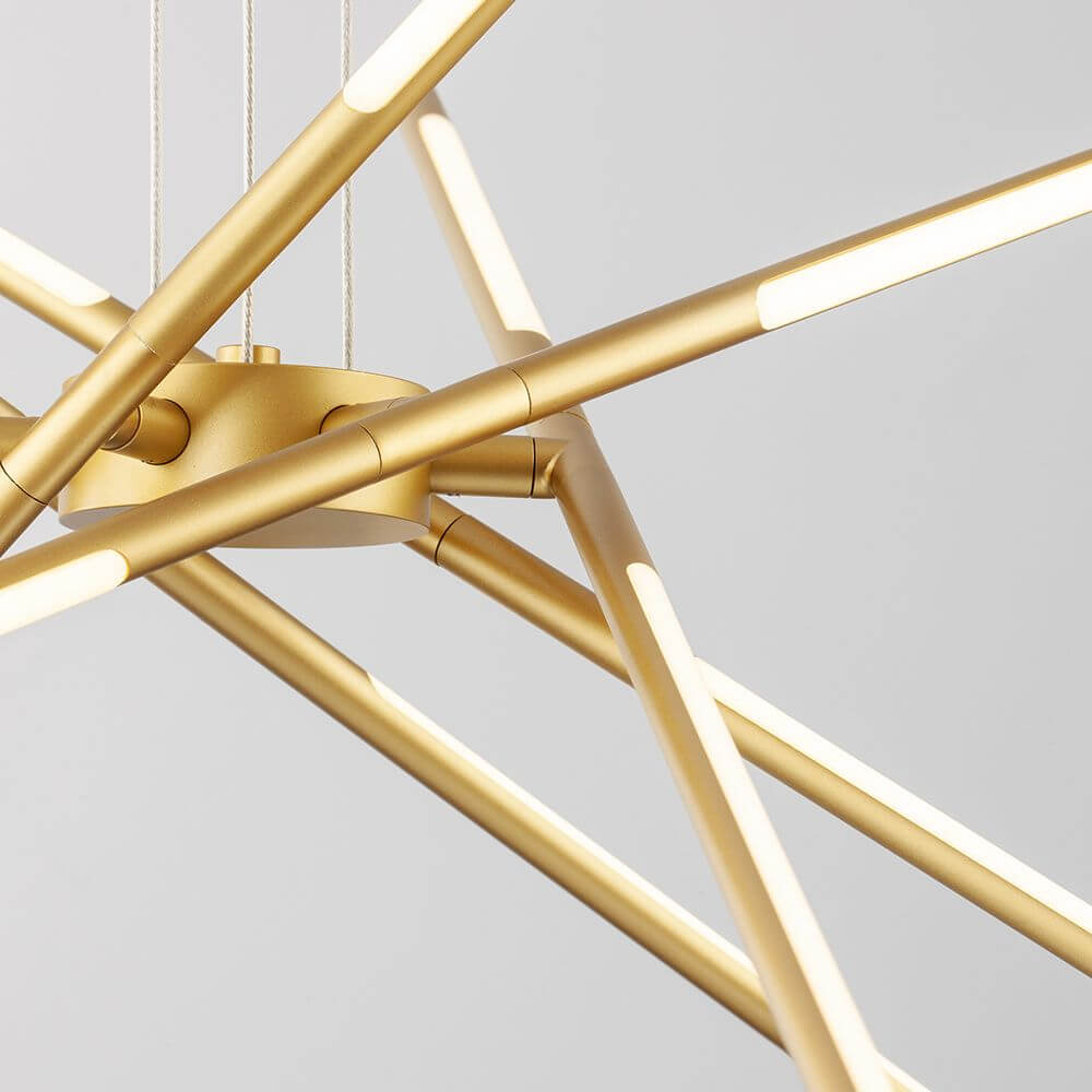 Raccio LED Hängeleuchte mit drehbaren, filigranen Armen aus Messing Gold für elegantes Lichtdesign.