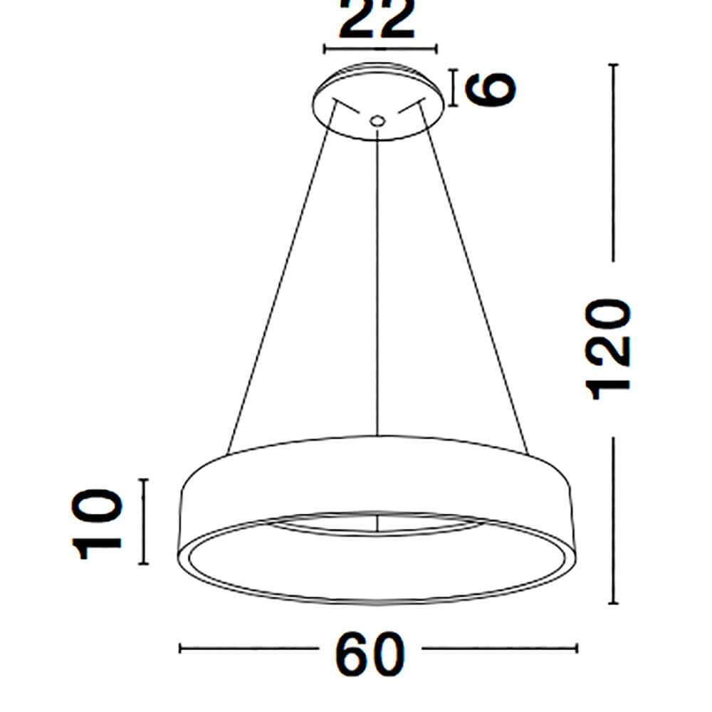Rando LED Hängelampe Grau Ø 60cm: Technische Zeichnung mit Maßen 60cm Durchmesser, 10cm Höhe.