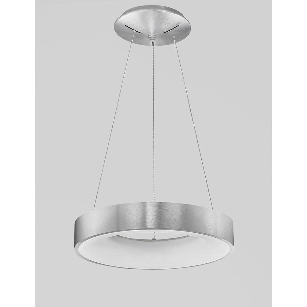 Moderne Rando LED Thin Hängelampe aus Aluminium und Acryl, mit minimalistischem Design und warmweißem Licht.