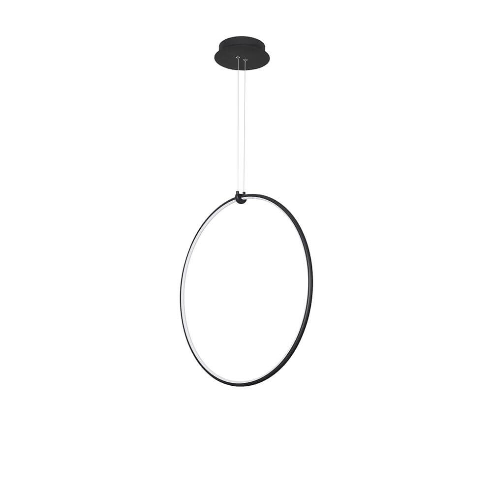 Ring LED Hängelampe Metall Schwarz in modernem Design mit schwarzem Acryl und Aluminium.