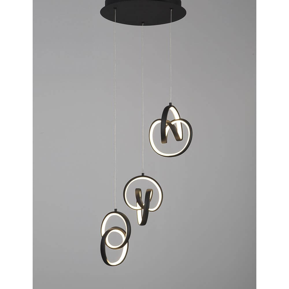Rings LED Hängelampe Aufhängung Schwarz mit modernem Design und integrierten LEDs für stilvolle Beleuchtung.