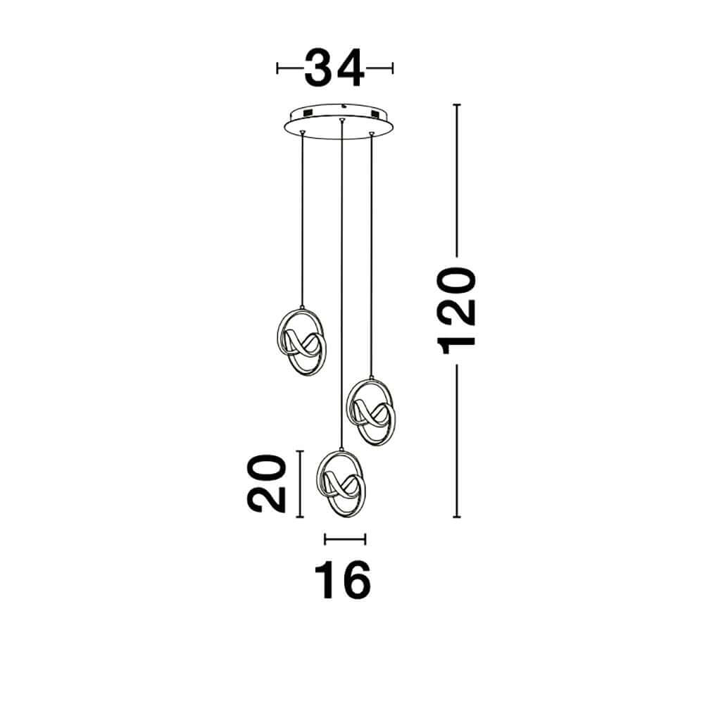 Technische Zeichnung der Rings LED Hängelampe Aufhängung Schwarz mit Maßen 34x120cm.