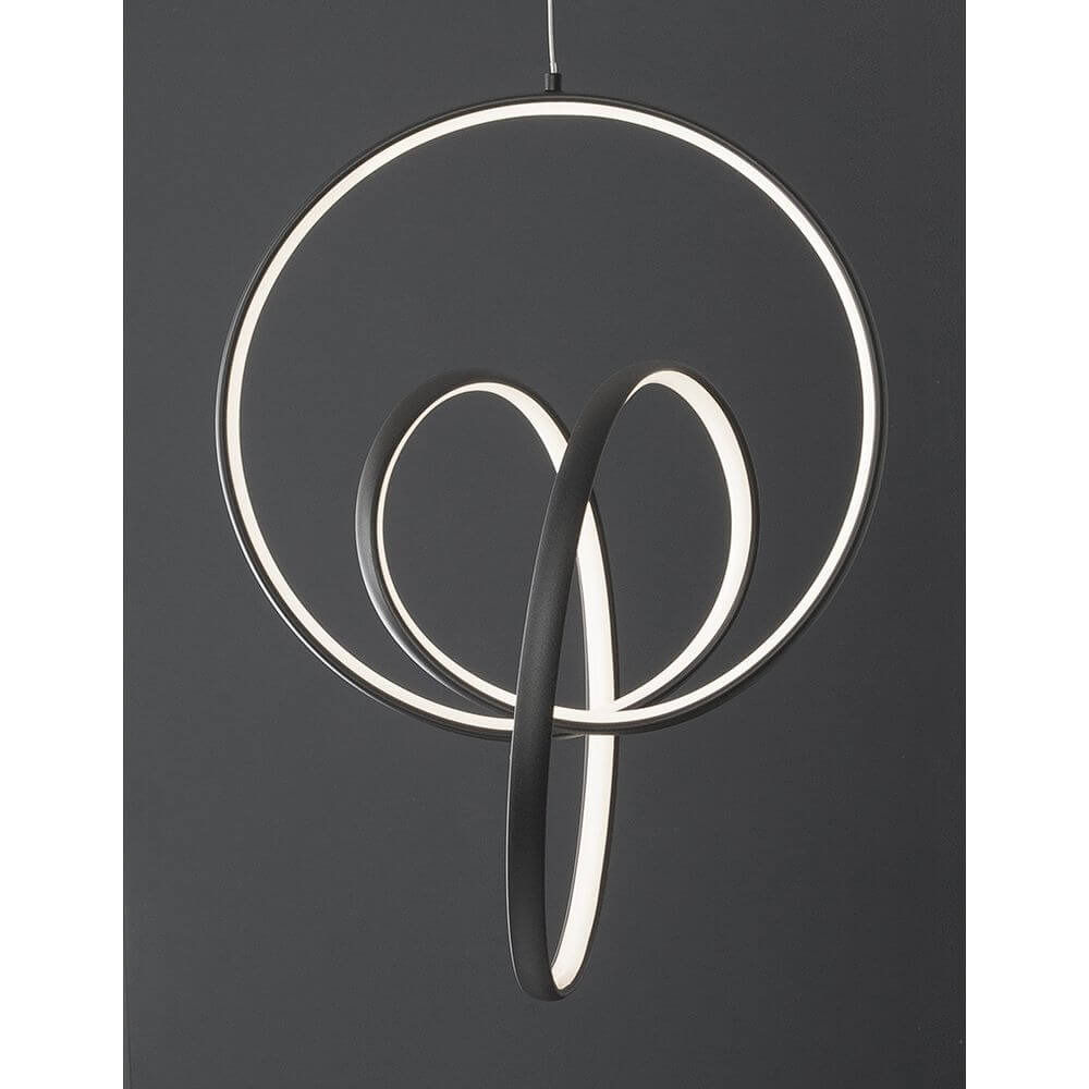 Rings LED Hängeleuchte Schwarz mit modernem Design aus Aluminium und Acryl, ideal für Wohnzimmer und Essbereiche.
