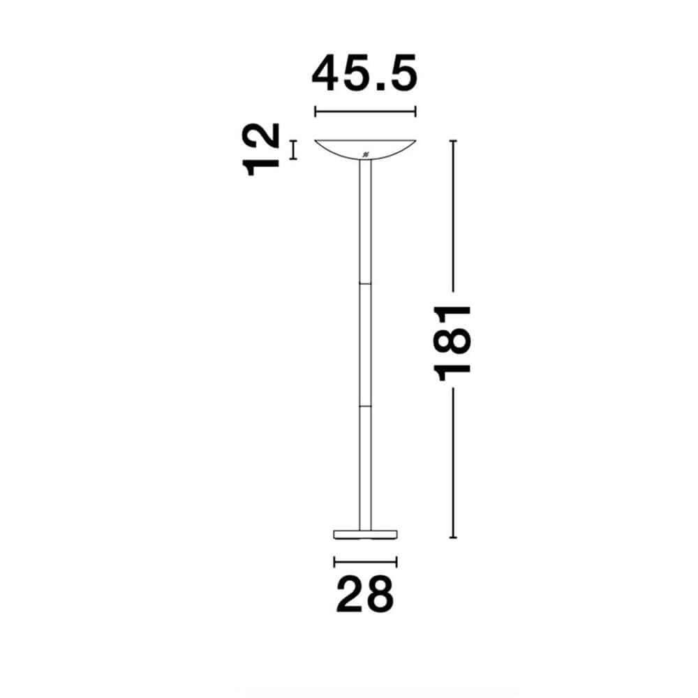 Maßzeichnung der Rocco LED Stehlampe Metall Acryl mit Abmessungen in Zentimetern.