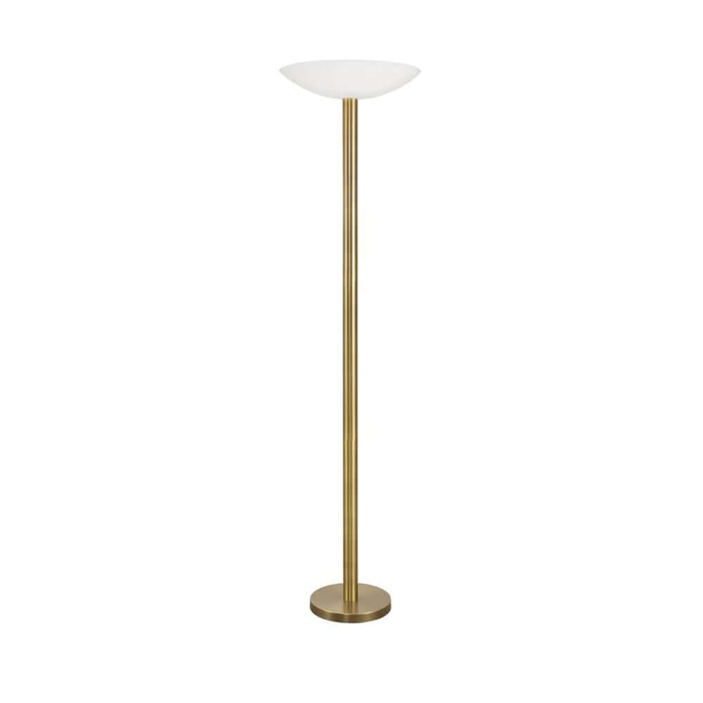 Rocco LED Stehlampe Metall Acryl in elegantem Design mit weißem Glas und goldfarbenem Metallfuß.
