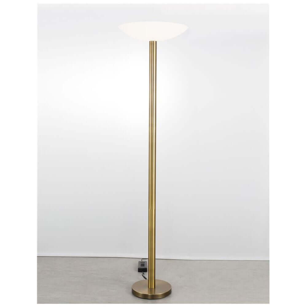 Rocco LED Stehlampe Metall Acryl mit satiniertem Nickel-Finish und weißem Glas, stilvolles Design für modernes Wohnzimmer.