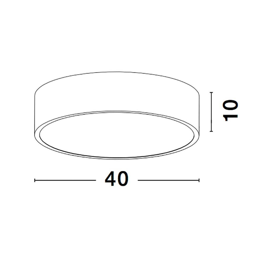 Roda LED Deckenlampe Ø 40cm Rund Maßzeichnung mit Durchmesser 40cm und Höhe 10cm.