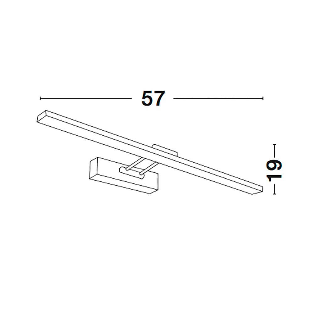 Rosa LED Bad Wandlampe Chrom: technische Zeichnung der Wandleuchte mit Abmessungen 57x19 cm.