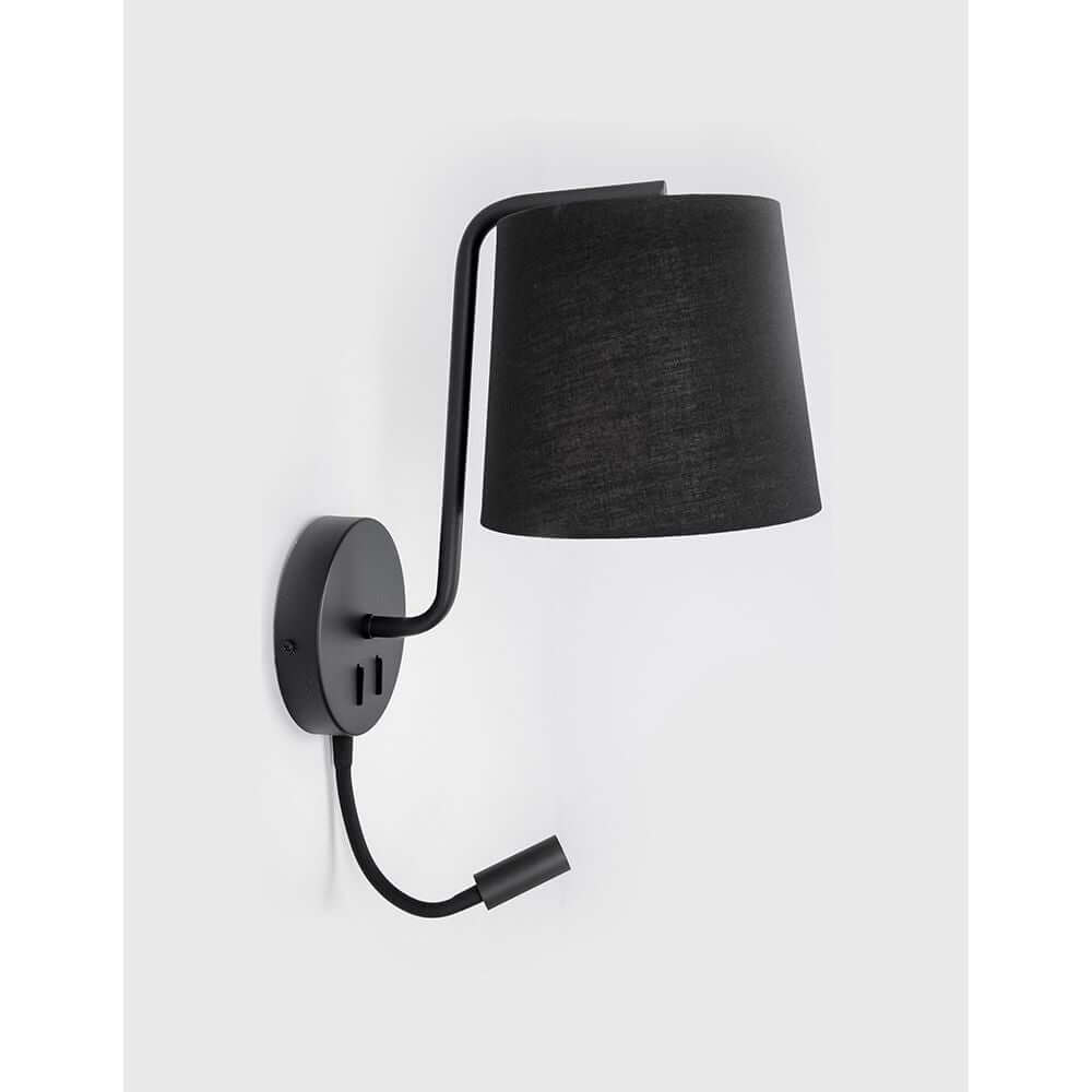 Sage Bett- & Wandlampe mit LED-Leselicht schwarze Wandlampe mit Stoffschirm und flexiblem Lesearm