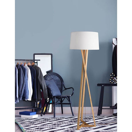 Salino floor lamp natural wood with modern design in a stylish living environment.